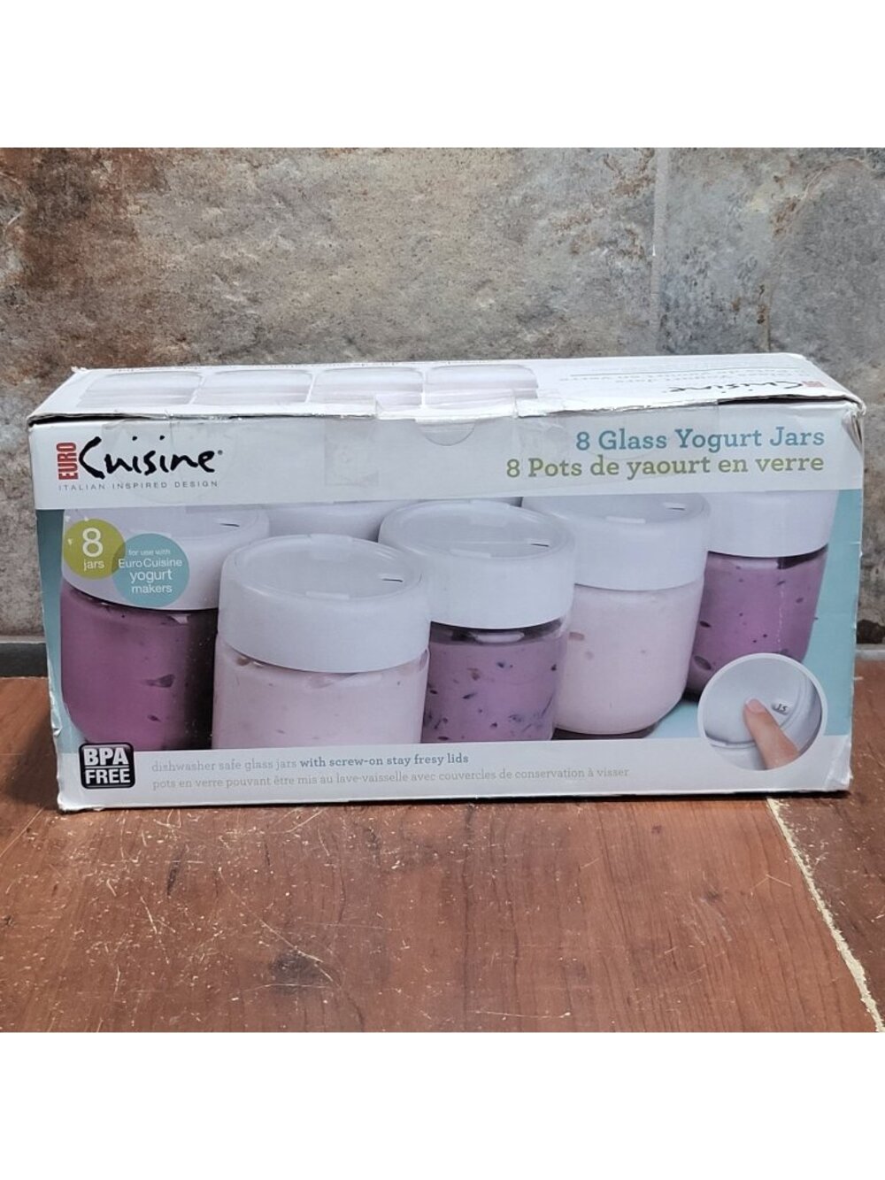 Euro Cuisine Set 8 Glass Yogurt Jars 6 Oz Date Setting Lids